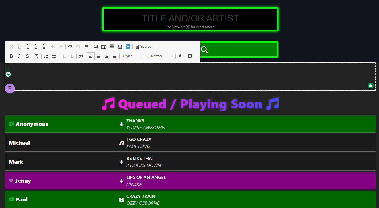 DJ Request App with built-in advertising areas