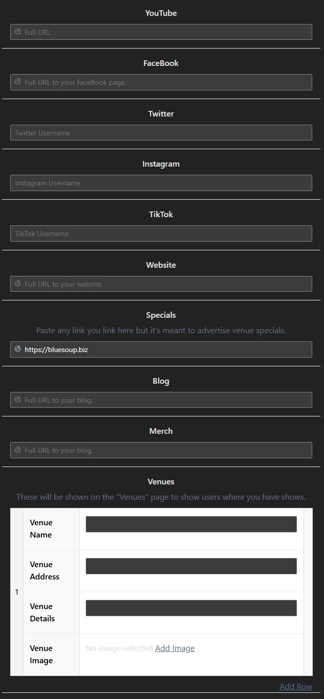 Request app with built-in linking to host socials