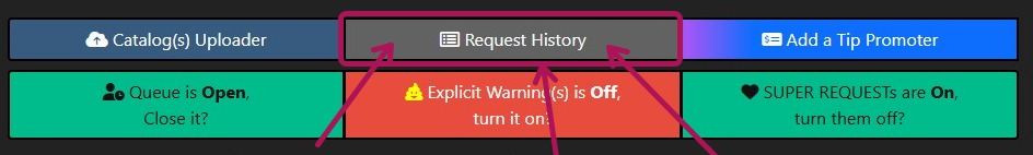 DJ Request App history button
