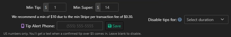 DJ Tipping App limits and options